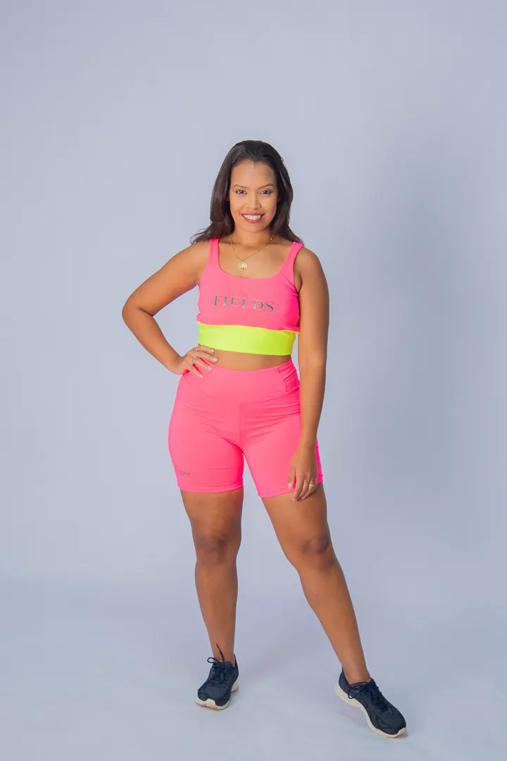 Conjunto Renata Rosa Neon e Verde Lima