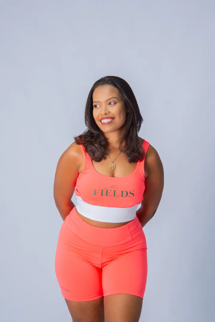 Conjunto Renata Coral neon e Branco